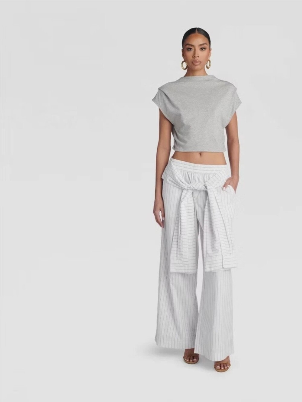 KBB by KAHLANA Women 'The Tie Waist Trousers' - White/Blue Striped 